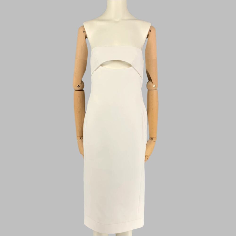 SAINT LAURENT Size 2 White Viscose Strapless Cut-Out Cocktail Dress
